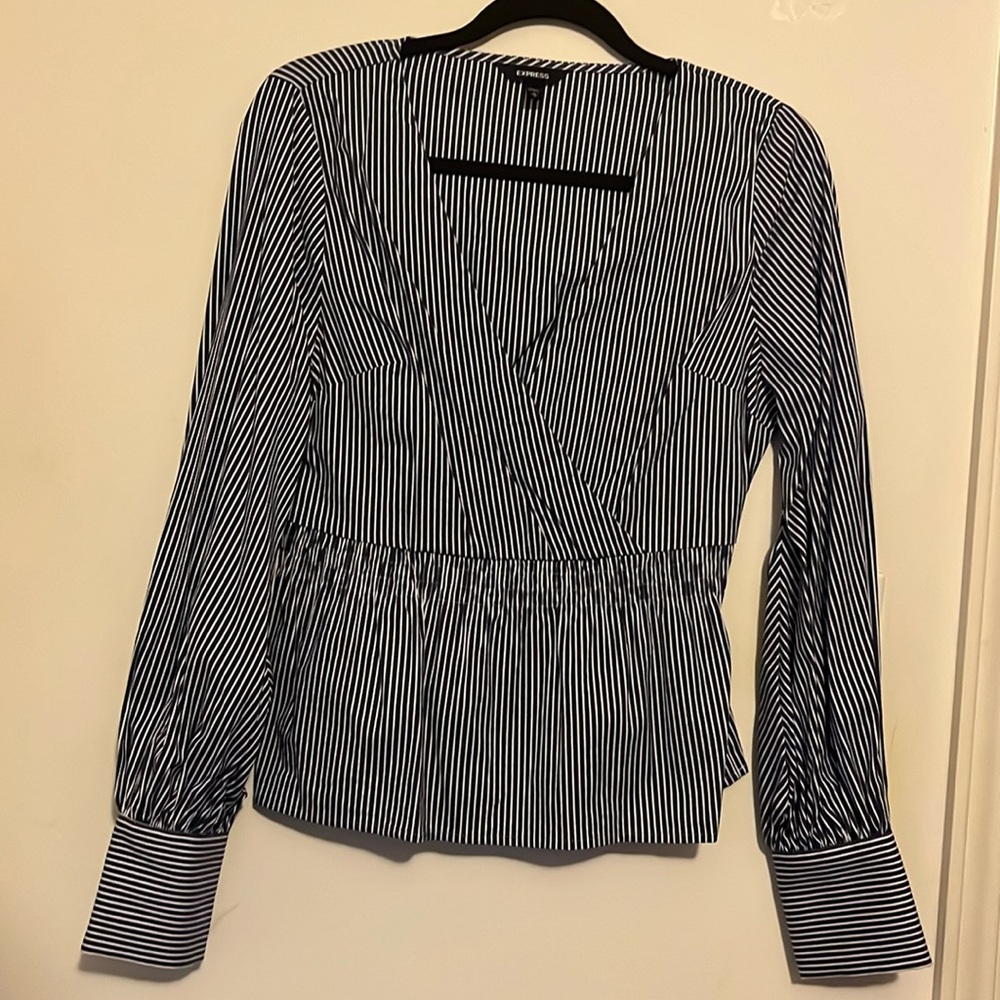 Express Striped long sleeve plunge blouse